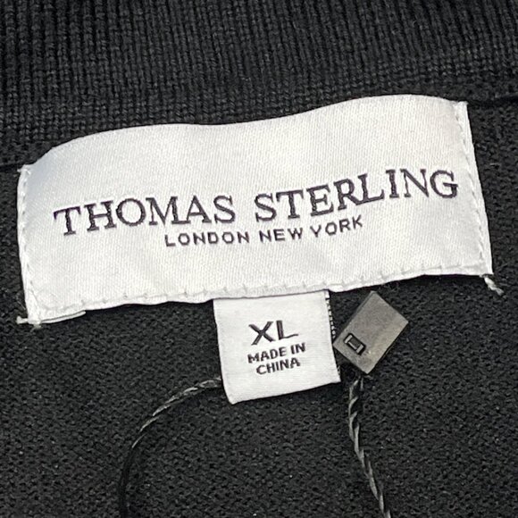Thomas Sterling Sweater Top Men XL Black Cable Knit Short Sleeve Collared Casual - Picture 5 of 8